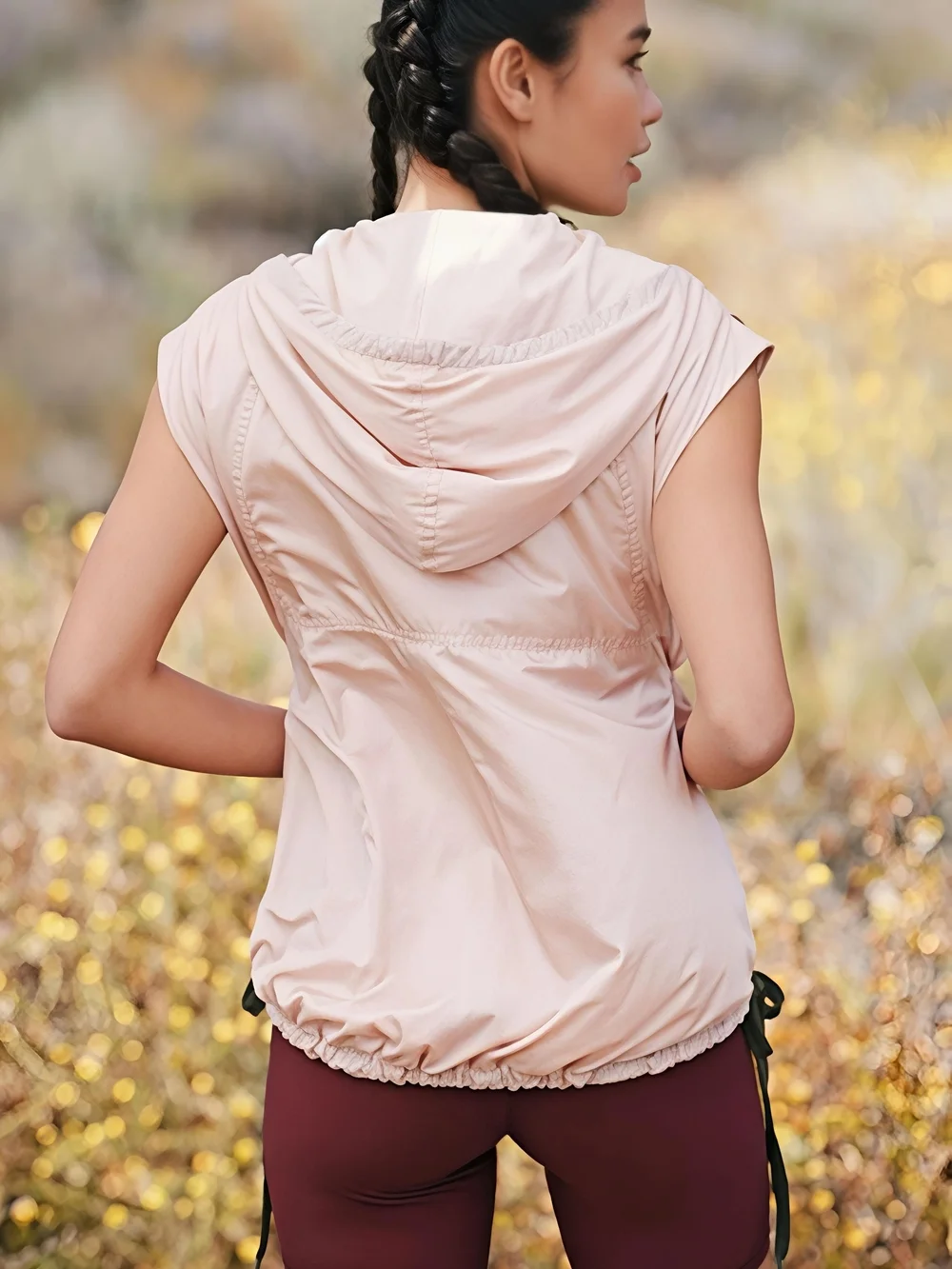 Anthropologie Daily Practice Pink Hooded Utility Vest XS Relaxed Drawstring Zip